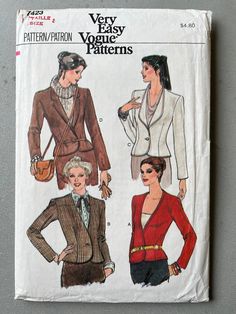 two women's jackets and one woman's blouse sewing pattern