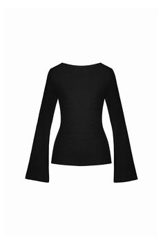 Indulge in elegance with our top. Made with premium spandex, this top hugs your curves for a flattering silhouette. The long sleeves add sophistication, making it perfect for any occasion. Elevate your wardrobe with this luxurious and exclusive piece. Mean Blvd, Silky Top, Spandex Top, Trumpet Sleeve, Monochrome Color, Black Long Sleeve Top, Thanksgiving Outfit, Flared Sleeves, Black Long Sleeve