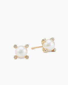 Pearl Stud Earrings in 18K Yellow Gold with Pearls and Diamonds, 7.4mm Yellow Gold 14k Pearl Earrings, Cable Bracelets, Womens Earrings Studs, Mens Beaded Bracelets, Rare Gemstones, Freshwater Cultured Pearls, The Pearl, Pearl Stud Earrings, Sterling Silver Earrings Studs