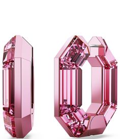 From Swarovski&#x2C; these earrings feature:Hoop earringsPlated hardwareHinge post-closureApprox.1.18" L x 0.31" WImported. Geometric Hoop Earrings, Premier Jewelry, Pink Watch, Octagon Shape, Blue Watches, Mini Hoop Earrings, Rose Gold Watches, Sports Luxe, Earring Crafts