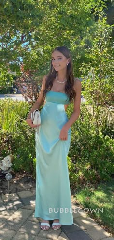 Cute Open Back Dresses, Pretty Silk Dresses, Silky Prom Dresses, Seafoam Green Prom Dress, Light Green Prom Dress Long, Teal Prom Dresses Turquoise, Blue Silk Prom Dress, Beachy Prom Dress, Bright Blue Prom Dress