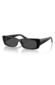 These boldly retro sunglasses add seriously cool energy to everyday looks. 54mm lens width; 17mm bridge width; 145mm temple length 100% UV protection Plastic Imported Black Sunglasses Rectangular, Ray Ban Marshal Sunglasses, Classic Black Rectangular Shield Sunglasses, Rayban Sunglasses For Women, Baddie Glasses, Black Sunglasses Ray Bans, Sunglasses Rectangle, Sunglasses Rectangular, Ray Bands