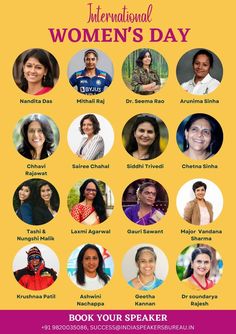 the international women's day poster with many different faces and words on yellow background