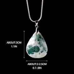 Kindly take a moment to review our Crystal Variation Policy before proceeding with your purchase. For the sake of transparency, we encourage you to read the policy here. Indulge in the serene energy of our Natural Moss Agate Water Drop Pendant Necklace. Expertly crafted, this pendant features a tranquil moss agate crystal that captures the essence of nature's harmony. With a size of about 3cm and a weight of approximately 15-20g, each pendant embodies the unique patterns and energy of moss agate. The water drop shape symbolizes fluidity and emotional balance, making it a potent accessory for both style and well-being. Moss agate is revered for its ability to harmonize emotions and promote tranquility. Its nurturing energy is known to bring equilibrium to overly aggressive or nurturing emot Unique Agate Pendant Crystal Necklace, Nature-inspired Agate Healing Necklaces, Healing Agate Pendant Necklace, Nature-inspired Agate Necklace With Cabochon, Agate Large Pendant Necklace In Nature-inspired Style, Healing Necklace, Drop Pendant Necklace, Energy Stones, Emotional Balance