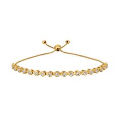 0.75 Carat Bolo Diamond Bezel Set Bracelet 14k Yellow Gold Style Code# B5823.75y Setting: Bezel Dimensions: 7-8 Inches Adjustable Length, 1/8 Inch In Width Diamond 1: Diamond Shape 1: Round Qty Of Diamond 1: 18 Setting 1: Bezel Total Dia Weight: 0.75 Clarity: Si2 Color: G-H Gold Karat: 14k Yellow Gold All Our Items Are Available To Be Ordered In 14k White, Rose Or Yellow Gold Upon Request. Adjustable 14k Yellow Gold Diamond Bracelet, Gold Diamond Tennis Bracelet With Bezel Setting, Luxury Gold Tennis Bracelet With Bezel Setting, Luxury Gold Bracelet With Bezel Setting, Yellow Gold Diamond Tennis Bracelet With Bezel Setting, Gold Diamond Bracelet With Smooth Bezel, Classic Gold Bracelet With Bezel Setting For Anniversary, Yellow Gold Diamond Bracelet With 17 Jewels, Elegant Yellow Gold Tennis Bracelet With Bezel Setting