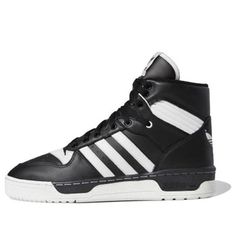 adidas Rivalry Hi 'Black White' BD8021 (SNKR) High-top Leather Skate Shoes With Three Stripes Branding, Custom Leather Sneakers With Three Stripes For Sports, Custom Leather Sneakers With Three Stripes Branding For Sports, Leather Custom Sneakers With Three Stripes For Sports, Adidas Logo Leather High-top Sneakers For Streetwear, Sporty Adidas Custom Sneakers For Streetwear, Sporty Custom Sneakers With Three Stripes For Streetwear, Adidas Leather High-top Sneakers For Streetwear, Leather High-top Adidas Sneakers For Streetwear