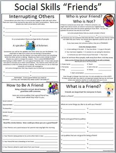 social skills worksheet with pictures and text