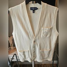 Questions? Leave A Comment Below! *2 Small Stains, One On The Front, Very Very Faint. One On The Inside Of Neck That Cannot Be Seen When Worn. Otherwise Incredible Condition!! Classic White V-neck Outerwear, Ralph Lauren White Winter Outerwear, Casual Cotton Ralph Lauren Cardigan, Classic White Cardigan With Pockets, Casual Cotton Cardigan By Ralph Lauren, White Cotton Cardigan With Pockets, White V-neck Classic Outerwear, Vintage White V-neck Outerwear, Ralph Lauren White Winter Top