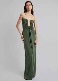 Christopher Esber Arced Palm Strapless Dress - Bottle Green – The Frankie Shop Bridesmaid Green, Black Tie Dress Wedding, Caroline Dress, Resort 2024, Green Inspiration, Christopher Esber, Red Carpet Ready, Paris Woman, Long Midi Dress