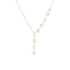 Set a modern standard for personalized style in Adina Eden's Solid Name Lariat, featuring a chic asymmetrical lariat design with upper-case, block letter charms that adorn one half of the chain. Customize this gem with the lettering of your choice. Layer it up with a couple of accent chains for an exquisite style out on the town. Product Details Made from Sterling Silver Gold Plated Drop Length: 2" Initial Size: 8MM Length: 16" + 2" Extender This Item Requires 12-18 Business Days to be Produced Diamond Anklet, Gold Drop Necklace, Bold Rings, Elegant Sophisticated, Versatile Jewelry, Everyday Necklace, Anklet Bracelet, Charm Bangle, Upper Case