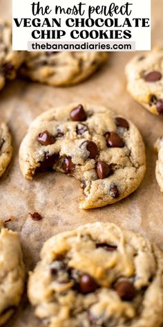 the most perfect vegan chocolate chip cookies are made with only 3 ingredients, and they're so good to eat