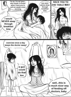 a comic strip with an image of two women in bed