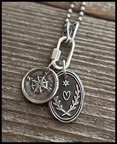 This compass charm is hand torched with.999 silver.  It is made from an impression from a wax seal stamp. Each one is unique and one of a kind. Wax Carved Ring, Seal Jewelry, Wax Seal Jewelry, Compass Pendant, Compass Necklace, Wax Seal Stamp, Seal Stamp, Wax Seal, Jewelry Inspo