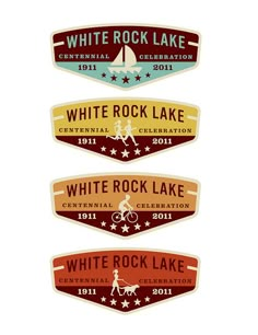 three white rock lake stickers on a white background