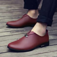 Red metal design slip on leather dress shoe sold by Lajuria on Storenvy Quality Leather Boots, Custom Design Shoes, Leather Dress Shoes, Dress Shoe, Leather Shoes Men, Sneakers Men Fashion, Leather Dress, Work Office, Metal Design