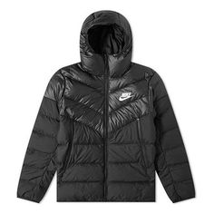 Nike hooded Stay Warm Athleisure Casual Sports Down Jacket Black 928833-010 (Men's) Sporty Puffer Windbreaker For Cold Weather, Sporty Windproof Puffer Jacket, Hooded Puffer Jacket With Drawstring For Outdoor, Sporty Hooded Nylon Puffer Jacket, Sporty Puffer Windbreaker For Outdoor, Sporty Outdoor Puffer Jacket With Fleece Lining, Hooded Nylon Puffer Jacket In Athleisure Style, Sporty Nylon Puffer Jacket With Double-lined Hood, Nike Sports Hooded Jacket With Ribbed Cuffs