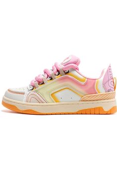 Harajuku Light Pink Sneakers For Women Orange Sole Silicone Inserts Visual Kei Outfits, Kawaii Sneakers, Light Pink Sneakers, Aesthetic Sneakers, Neon Sneakers, E Girl Outfits, Aesthetic Stores, Pastel Orange, Harajuku Outfits