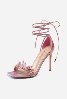 Butterfly Lace Up Stilleto High Heel in Pink Pu Pink Butterfly Heels, Mariah Carey Concert, Butterfly Heels, Butterfly Shoes, Butterfly Lace, Delicate Butterfly, Pink Butterfly, Mariah Carey, Stiletto Heel