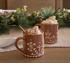 Gingerbread Mugs - Set of 2 | Pottery Barn Gingerbread Train, Gingerbread Gifts, Brown Mugs, Construction Crafts, Ceramics Ideas Pottery, Ceramics Ideas, Pottery Barn Teen, Stoneware Mugs, Pottery Painting