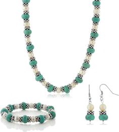 Amazon.com: Gem Stone King 18 Inch Simulated Turquoise Howlite and Cultured Freshwater Pearl and Spacers Necklace and Earrings For Women: Clothing, Shoes & Jewelry Beaded Green Jewelry Sets, Crochet Unique, Women's Jewelry Sets, Turquoise Howlite, Trendy Necklaces, Cheap Jewelry, Freshwater Cultured Pearls, Gem Stone, Turquoise Gemstone