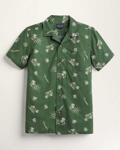 Inspired by the classic aloha shirts worn throughout the Hawaiian islands, featuring our exclusive Dune Rider pattern. Made from breathable machine-washable cotton. 100% cotton. Imported. | MEN'S SHORT-SLEEVE ALOHA SHIRT Collared Cotton Hawaiian Shirt With All-over Print, Relaxed Fit Camp Shirt With All-over Print, Patterned Cotton Hawaiian Shirt With Graphic Print, Patterned Graphic Print Hawaiian Cotton Shirt, Cotton Camp Shirt With All Over Print, Summer Cotton Short Sleeve Shirt With All Over Print, Patterned Camp Collar Shirt With All Over Print, Cotton Short Sleeve Shirt For Beach Vacation, Casual Collared Camp Shirt With Palm Tree Print