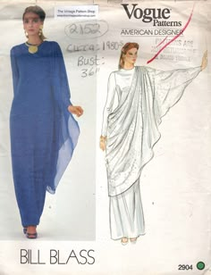 ~ Circa/Date: 1980s ~ Details:   EVENING DRESS VOGUE  Designed by BILL BLASS ~ Size/Measurements:   ~ Size:  14     ~ Bust: 36″   ~ Waist: 28″   ~ Hip: 38″  (Inches) ~ Please Note: ~ You are buying a 'Professional Reproduced' copy of this sewing pattern. Copied from the original sewing pattern. Produced in Full Scale Pattern Pieces ready to cut with full instructions included. Reproduced on high quality 50 gm paper with black ink, durable and easier for reuse. Printed by a Professional Printing Company.   ~ With this product comes an accompanying 'Booklet' and inside the Booklet it includes: ~ A 2-page Instructions and Illustrations on 'How to Adjust Your pattern to your Personal Measurement.' ~ Personal Measurement Chart ~ Body Form Illustrations ~ Fitting Checklist ~ Metric Equivalency C Vintage Kaftan, Evening Dress Patterns, Vintage Vogue Patterns, Vintage Vogue Sewing Patterns, Vogue Vintage, Dress 70s, Vogue Dress, Vogue Sewing, Vogue Sewing Patterns