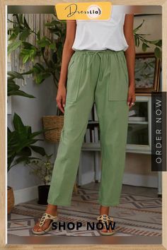 Soft and Breezy Pants Casual Green Harem Pants For Summer, Comfortable Tapered Leg Summer Pants, Spring Vacation Harem Pants With Pockets, Casual Summer Pants With Side Pockets, Comfortable Tapered Leg Summer Bottoms, Comfortable Solid Color Summer Pants, Casual Cotton Pants For Vacation, Non-stretch Casual Pants For Vacation, Casual Non-stretch Pants For Vacation