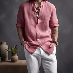 EMBER Linen Shirt - OrganoLinen Mens Casual Outfits Summer, Mens Casual Dress Outfits, Men Stylish Dress, Linen Shirt Men, Mens Linen, Mens Fashion Casual Outfits, Mens Casual Dress, Style Upgrade, Pajama Set Women