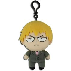 a keychain with a cartoon character on it's face and yellow hair