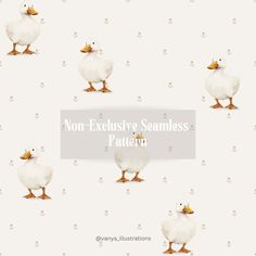 two ducks are standing in front of a white background with the words non - exhaustive seamless pattern