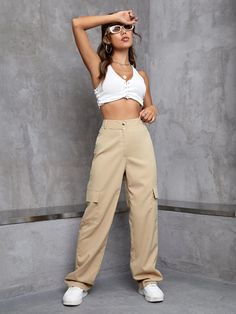 Flaunt a flattering silhouette with our High Rise Zipper Cargo Pant. These pants feature a high-waisted design that accentuates your waistline and adds a touch of sophistication to your look. The zipper closures provide both style and practicality, while the comfortable fit ensures all-day comfort. Specification: Style: Casual Pattern Type: Plain Type: Cargo Pants Details: Button, Pocket, Zipper Waist Line: High Waist Length: Long Fit Type: Regular Fit Fabric: Non-Stretch Material: Fabric Compos High Waist Non-stretch Bottoms With Zipper Closure, High Waist Pants With Zipper Closure, Trendy High Waist Pants With Zipper Closure, High Waist Bottoms With Zipper Closure, Trendy Trousers With Zipper Closure, High Waist Versatile Bottoms With Zipper Closure, Versatile High Waist Bottoms With Zipper Closure, Chic Trousers With Zip Fly, Chic High Waist Stretch Cargo Pants