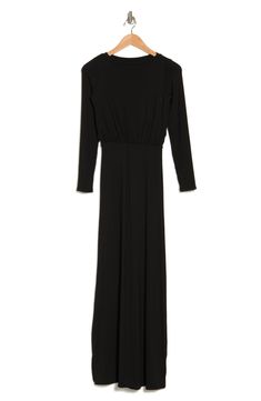 A blouson-style bodice and side slits add dimension and movement to the otherwise sleek silhouette of this effortlessly elegant maxi dress in stretchy jersey. Crewneck Long sleeves Side slits Unlined 90% modal, 10% spandex Hand wash, dry flat Made in the USA of imported fabric Sleek Maxi Dress For Work, Sleek Solid Maxi Dress, Black Maxi Dress With Side Slits For Work, Fitted Maxi Dress With Side Slits For Work, Sleek Stretch Maxi Dress With Flattering Silhouette, Stretch Elastane Maxi Dress, Formal Long-sleeve Elastane Maxi Dress, Formal Long Sleeve Maxi Dress In Elastane, Fitted Belted Maxi Dress For Work