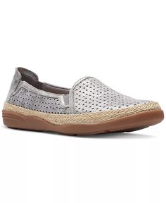 Clarks - Women's Elaina Ruby Slip-On Espadrille Flats Summer Closed Toe Slip-ons With Perforations, Spring Slip-on Flats With Perforations, Synthetic Slip-ons With Perforations For Spring, Casual Slip-on Flats With Perforations, Casual Spring Flats With Perforations, Casual Perforated Flats For Spring, Spring Flat Slip-ons With Perforations, Spring Perforated Flat Heel Slip-ons, Spring Slip-ons With Perforations And Flat Heel