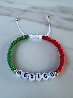 Mexico flag bracelet  Returns & exchanges  NOT ACCEPTED  But please contact me if you have problems with your order. Mexican Protection Bracelet, Mexican Bracelets Supplies, Mexican Flag Jewelry, Mexican Bracelets Boy, Mexican Bracelets On Arm, Clay Bead Bracelet Ideas Mexican, Mexican String Bracelets, Mexican Style Bracelets