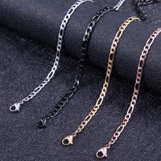 5pcs Finished Figaro Chain, 3:1 Chain Necklace, 18k Gold plated 316L Stainless Steel, Womens Chain, Womens Necklace, Hypoallergenic Chain-Item DetailsChain Size: 3.0mm /4.0mmChain Length: 18"-23 1/2" (45-60cm)        Material: 316L stainless steelColor: Gold, Black, Steel Color, Rose Gold (Will not easy to fade or tarnish)Quantity: 5pcs Ps. The chains use 18K Gold/Rose Gold plating, which makes for a long-lasting finish and the tarnish-resistance.If you have any other questions, please feel free Black Figaro Chain Link Necklace, Black Figaro Chain Necklace, Black Figaro Chain Necklace For Gift, Black Figaro Chain Necklace As Gift, Black Figaro Chain Jewelry, Black Figaro Chain Link Jewelry, Black Figaro Chain Necklace Gift, Stainless Steel Figaro Chain Necklace, Monogram Bracelet