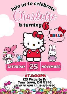 the hello kitty birthday party is coming to town on november 25th, and it's time