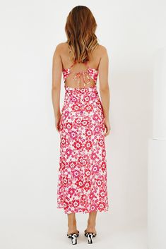 Spring Women Clothes Sweet Sleeveless Printed Strap Maxi Dress for Women Sundress - Red,XS Sleeveless Midi Dress For Garden Party During Beach Season, Fitted Sleeveless Beach Dress For Brunch, Pink Sleeveless Dress For Beach Season Vacation, Pink Sleeveless Dress For Beach Vacation, Sleeveless Tie-back Dress For Picnic, Beach Sleeveless Dress With Spaghetti Straps And Tie Back, Pink Floral Print Sleeveless Dress For Beach, Pink Floral Print Sleeveless Dress For The Beach, Chic Pink Sleeveless Beach Dress