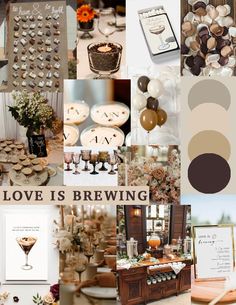 a collage of pictures with different types of food and drinks on it, including wine glasses