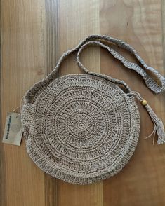 Casual Crochet Bag With Round Handle In Natural Color, Natural Crochet Yarn Shoulder Bag, Bohemian Brown Crochet Shoulder Bag, Artisan Brown Crochet Shoulder Bag, Crochet Circle Crossbody Bag, Round Crossbody Bag, Circle Purse, Bohemian Bag, Bag Knitting