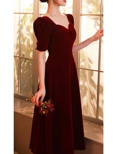 A-Line Cocktail Dresses Elegant Dress Wedding Guest Homecoming Tea Length Half Sleeve Scoop Neck Velvet with Buttons Cocktail Dress Elegant, A Line Cocktail Dress, Dress Wedding Guest, Dresses Elegant, Junior Bridesmaid Dresses, Cocktail Party Dress, Junior Bridesmaid, Tea Length, Junior Dresses