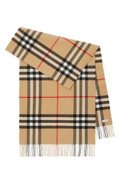 A bold archival check lends signature distinction to a supremely soft cashmere scarf tipped with slim fringe. 79" x 20"; 3" fringe 100% cashmere Dry clean Made in the UK Dark Academia Life, Giant Check, Burberry Style, Personalized Scarves, Woman Accessories, Burberry Scarf, Checked Scarf, White Scarves, British Outfits