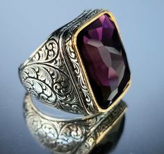 925 Sterling Silver Amethyst Men Handmade Ring , Purple Cubic Zircon Stone , Turkish Handmade Silver Men Ring , Gift For Him , Same Day Free Fast Shipping Ring Weight: 14.5 Gram Each ring is hand crafted, our workshop is in İstanbul, Grand Bazaar. It is produced with 925 sterling silver. Silver cleaning cloth is our gift. All Sizes Availabes Just Tell me the size you need. If you have any questions please send me an e-mail. Thank you for looking. Mens Stone Rings Unique, Silver Cleaning, Mens Gemstone Rings, Silver Men Ring, Art Jewelry Design, Ring Purple, Green Stone Rings, Silver Gift Box, Men Ring