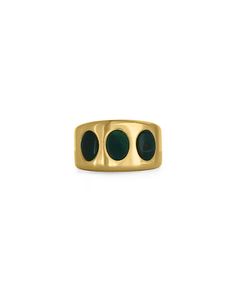 The Triple Bloodstone Wide Ring is 100% made in NYC, supporting local artisans and independent jewelry studios. Expertly crafted from certified Recycled Sterling Silver with a 2.5mm 18kt Gold-Vermeil coating for a lasting golden finish, this ring measures between 3/16" to 1/2" in width, and weighs 14 g. Stones embellishing this ring are Bloodstones, a semi-precious stone that will boost your motivation, increase your creativity and energize your immune system. Inspired by bold ring styles from m Ring Styles, Bold Rings, Wide Ring, Jewelry Studio, Wide Rings, Local Artisans, Ring Size Guide, Recycled Sterling Silver, Ring Collections