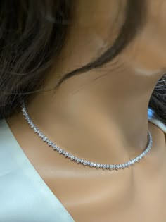 Tennis Diamond Necklace Lab Created Diamond Choker in Solid 14k White Gold Lab Diamond Tennis Necklace, Brilliant Necklace Jewelry, Necklaces Diamond Elegant, Diamond Necklace Delicate, Pretty Necklaces Diamond, Real Jewelry Diamonds, Aesthetic Diamond Necklace, Elegant Diamond Jewelry, Wedding Jewelry Diamond