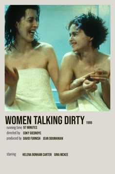 two women in towels talking to each other on the cover of a magazine or book