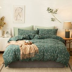 PRICES MAY VARY. 【Twin XL Duvet Cover Set】: HIGHBUY 3 Piece Cottagecore Twin XL Shabby Chic Green Flowers Bedding Bedding Sets- 1 x Duvet Cover (68"x90") and 2 x Pillow Shams (20"x26"),No comforter insert or sheet 【Aesthetic Bedding】:Jersey Knit Cotton - 3 Pieces Jersey Knit cotton cottagecore aesthetic floral bedding duvet cover come with floral print, jersey duvet cover is soft as your t-shirt,Advanced dyeing technology,you will feel pampered all night while you sleep.the fabric has excellent Green Comforter Bedroom, Comfy Bedding, Floral Bedding Set, Flower Duvet Cover, Green Comforter, Floral Comforter Sets, Floral Bedding Sets, Garden Chic, Girls Bedding Sets