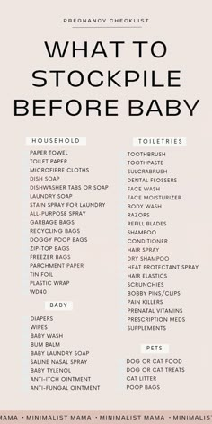 what to stockpile before baby info sheet with text overlay that says, what to stockpile before baby