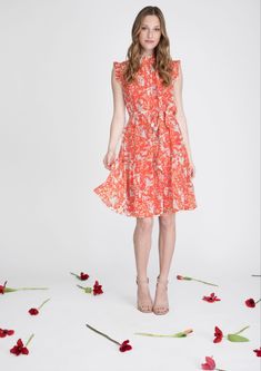 This beautiful dress is the perfect summer dress that can be worn for multiple occasions! Do you have a cute day party you dont have an outfit for? This dress is perfect! Do you need a casual dinner night dress? This dress is once again, perfect! Orange Flutter Sleeve Dress For Spring, Orange Ruffled Dress For Daywear, Spring Knee-length Orange Dress, Spring Orange Knee-length Dress, Dinner Night Dress, Dinner Night, Semi Casual, Cap Sleeve Dress, Mock Neckline