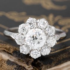 2.20ctw Antique Old European Cut Diamond Cluster Ring, GIA J VS2 Luxury Antique Cluster Ring For Formal Occasions, Cluster Dimond Ring, 3 Diamond Engagement Rings, Jewelry Pics, Modern Mens Rings, Vintage Cluster Ring, Art Jewelry Earrings, Cluster Ring Set, Flower Diamond Ring