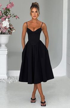 Mariella Midi Dress - Black Holiday Party Fashion, Maxi Dress Sale, Stylish Party, Necklines For Dresses, Night Out Dress, Black Midi Dress, Stunning Dresses, Dress Collection, Fit And Flare